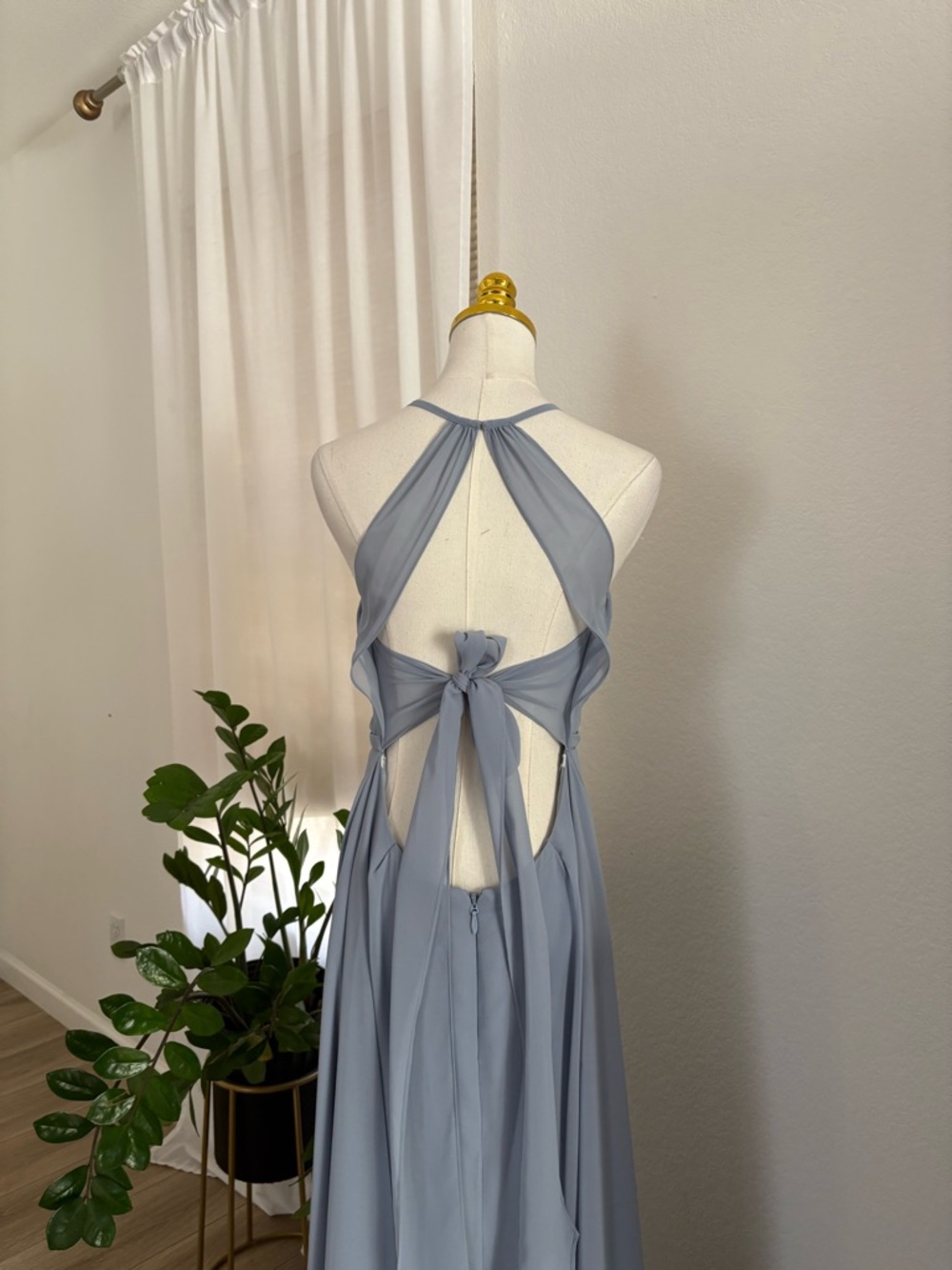 Azazie Dusty Blue Backless Halter Gown